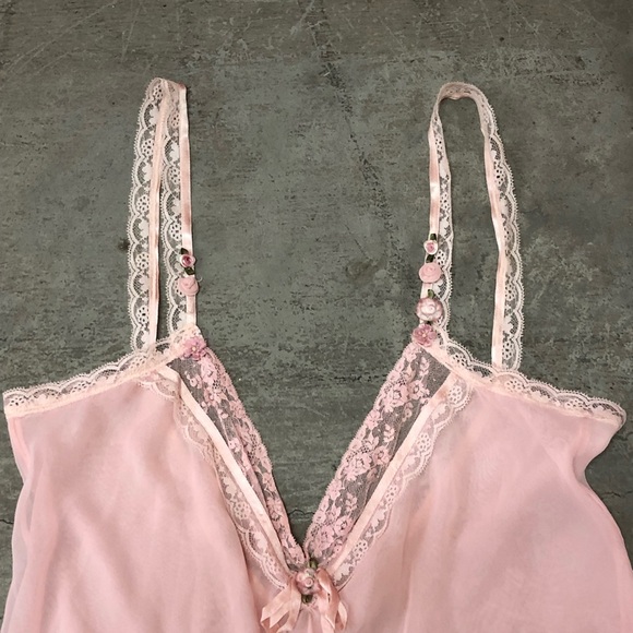 SOLD Vintage Coquette Lolita Girlcore Ruffle Semi Sheer Lace Floral Mini Slip - Picture 3 of 7